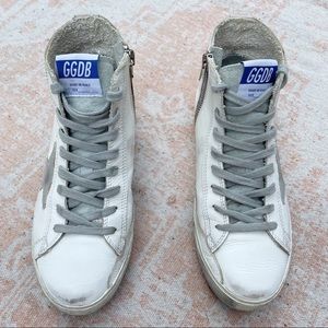 Golden Goose White High-Top Sneakers with Gray Accents